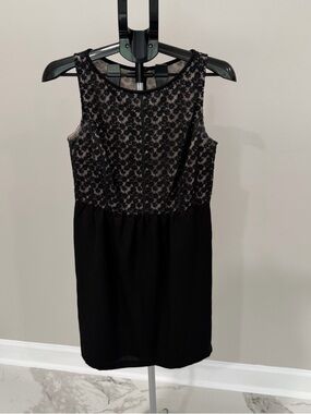 LOFT Black Lace-Overlay Mini Dress